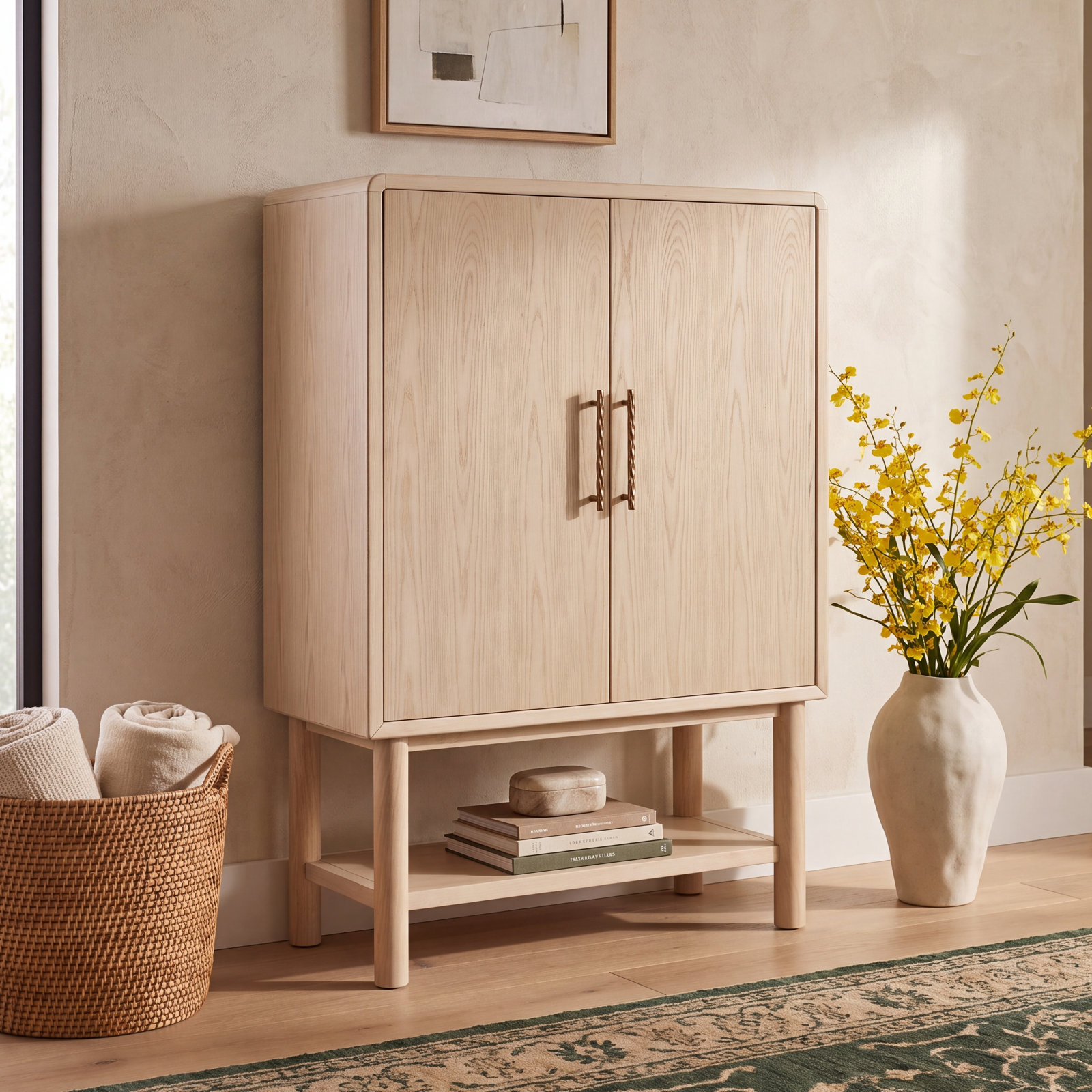 2-Door Ash Wood Bar Cabinet