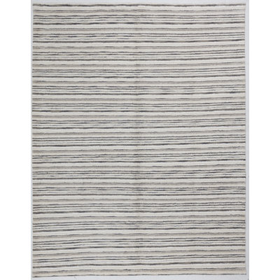 Hand Knotted Striped Area Rug in Gray
