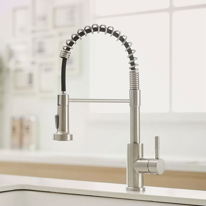 Robinet de cuisine avec douchette extractible en acier inoxydable, Nickel brossé