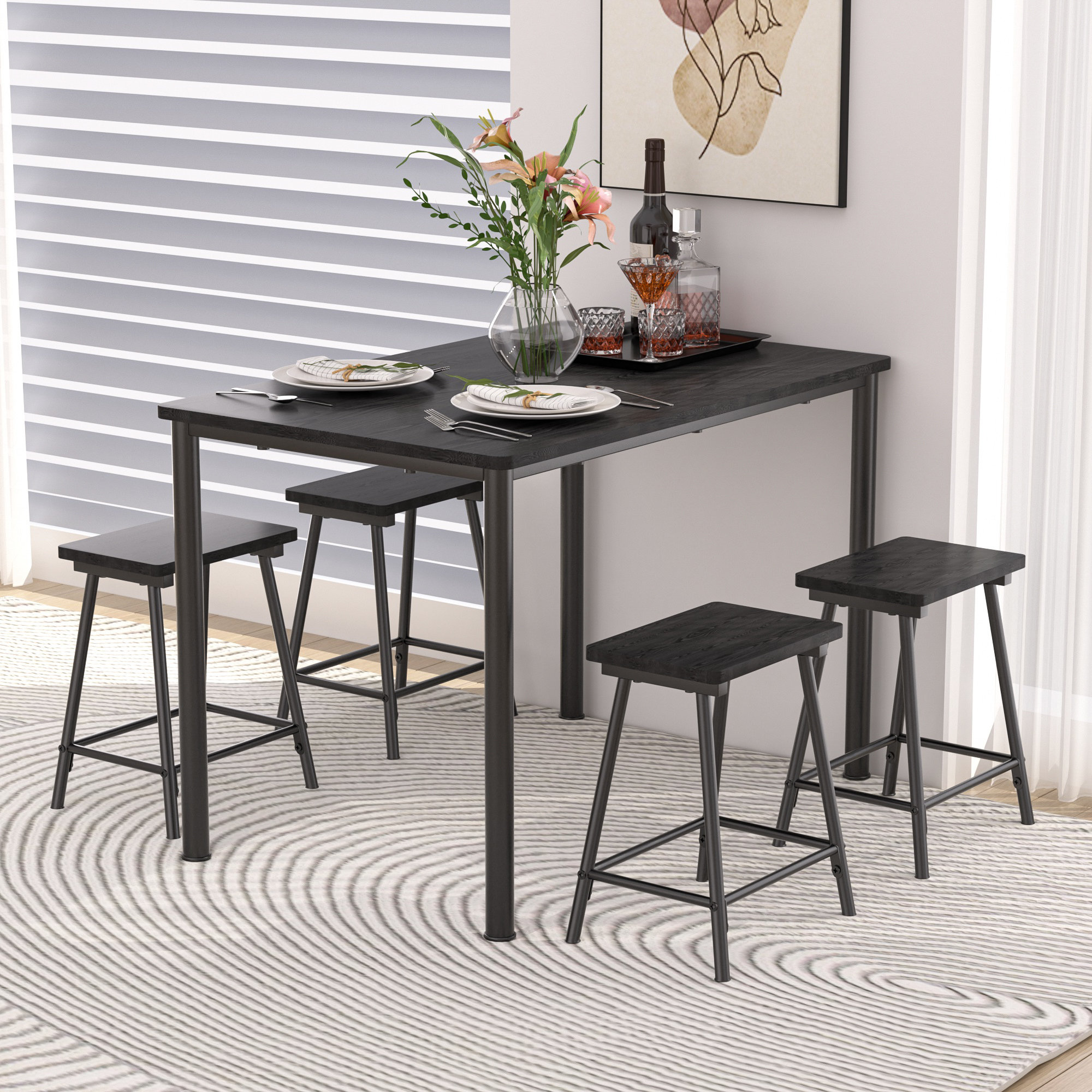 17 Stories 4 - Person Four Leg Dining Set, Counter Height Dining Table ...