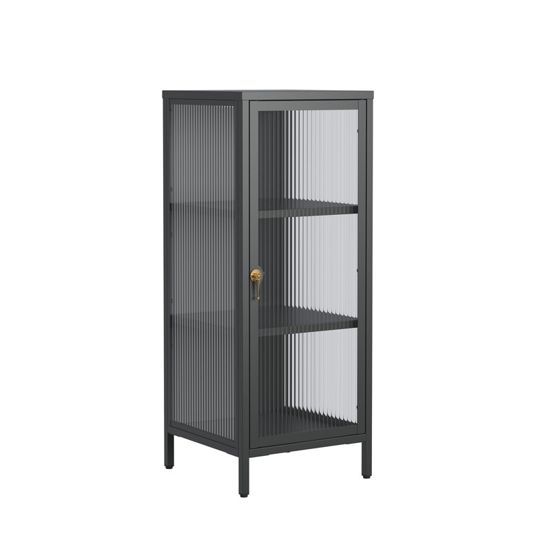 Armoire de rangement en métal à deux portes avec portes cannelées et poignées dorées Benoite