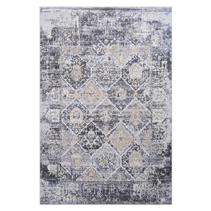 Tapis gris / bleu 5 x 7 - Doux sous les pieds, ne perd pas ses poils, teinture pour la chambre à coucher, le salon, tapis gris et bleu, salle à manger élégante, maison