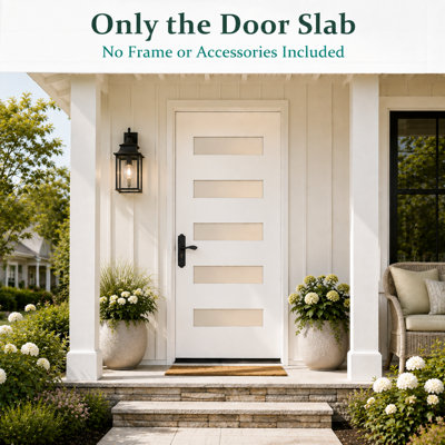 36" x 80" Contemporary 5-Lite Fiberglass Front Entry Door Slab with Frosted Glass, Right-Hand Inswing, White, Slab Only