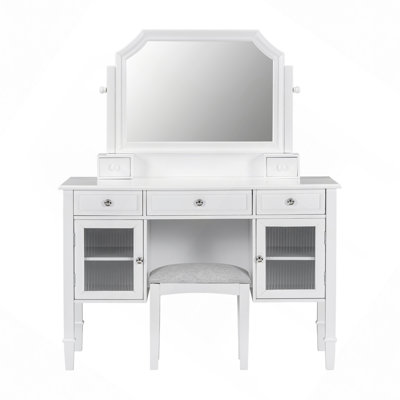 44.4" Makeup Vanity Desk With Large Adjustable Mirror, Dressing Table Set With Drawer & Cabinet, Space-Saving Beauty Station For Bedroom by Latitude Run