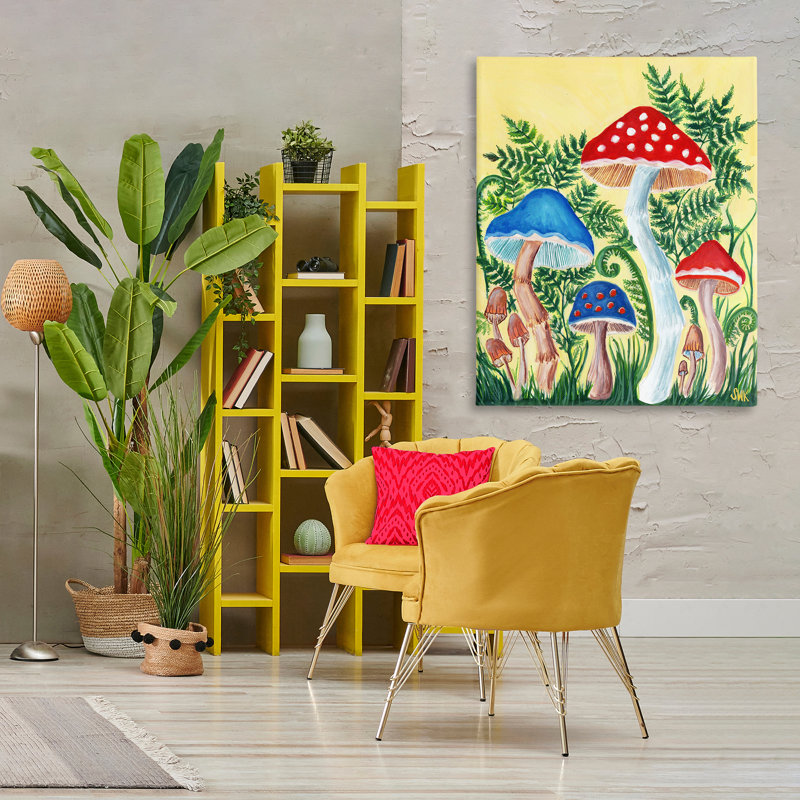 «Fungi Garden Mushroom Sprouts», art mural par Sarah Waldron Kimball, H 36 po x l 48 po