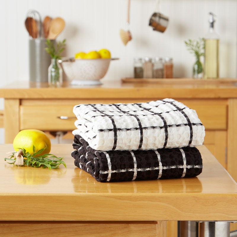 Linge à vaisselle gaufré surdimensionné Windowpane, Noir