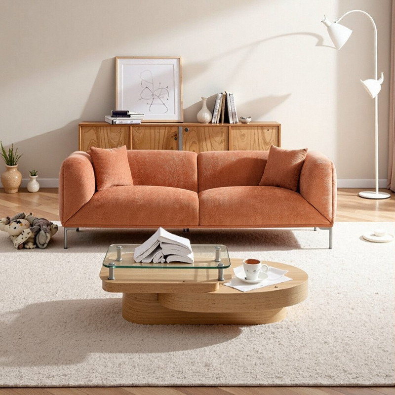 Canapé moderne en tissu bouclé avec design incurvé, Orange