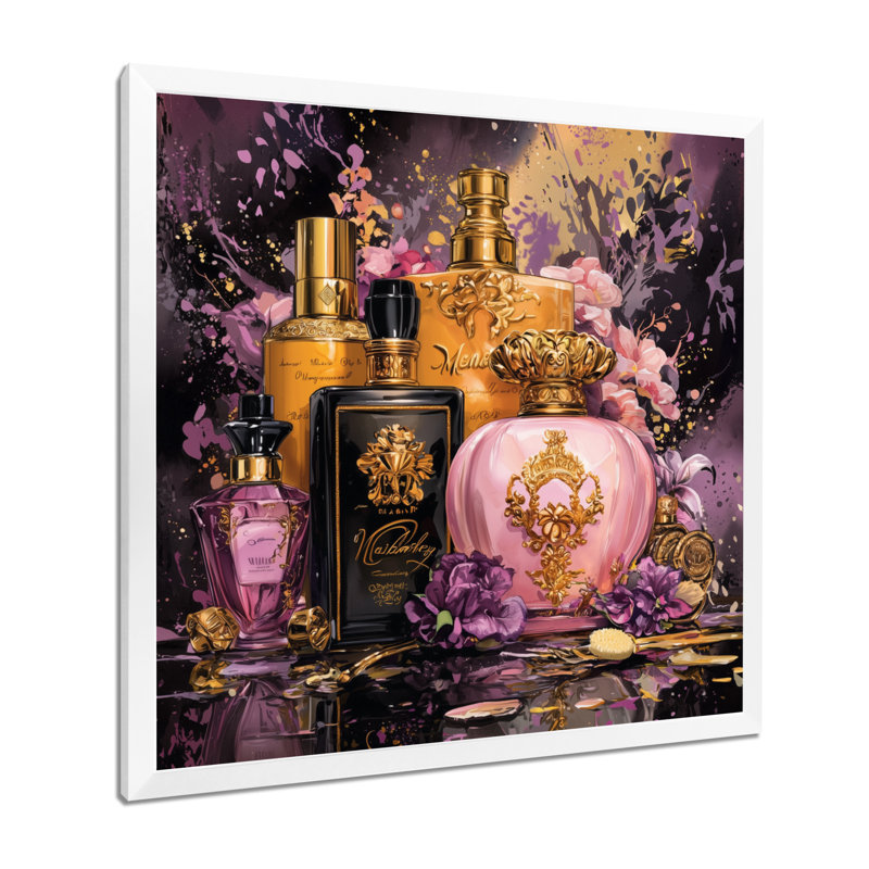 Elegant Perfumes - Toiletries Canvas Print, 30" H x 30" W, Picture Framed Print, White