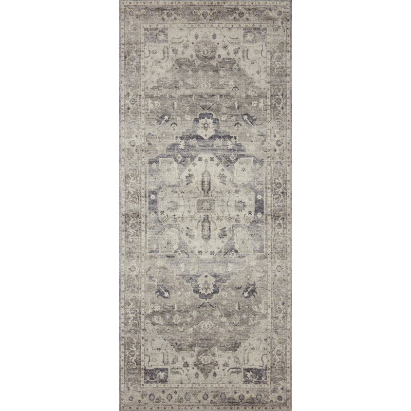 Tapis oriental acier / ivoire Claribel, Tapis de couloir 2 pi 6 po x 7 pi 6 po