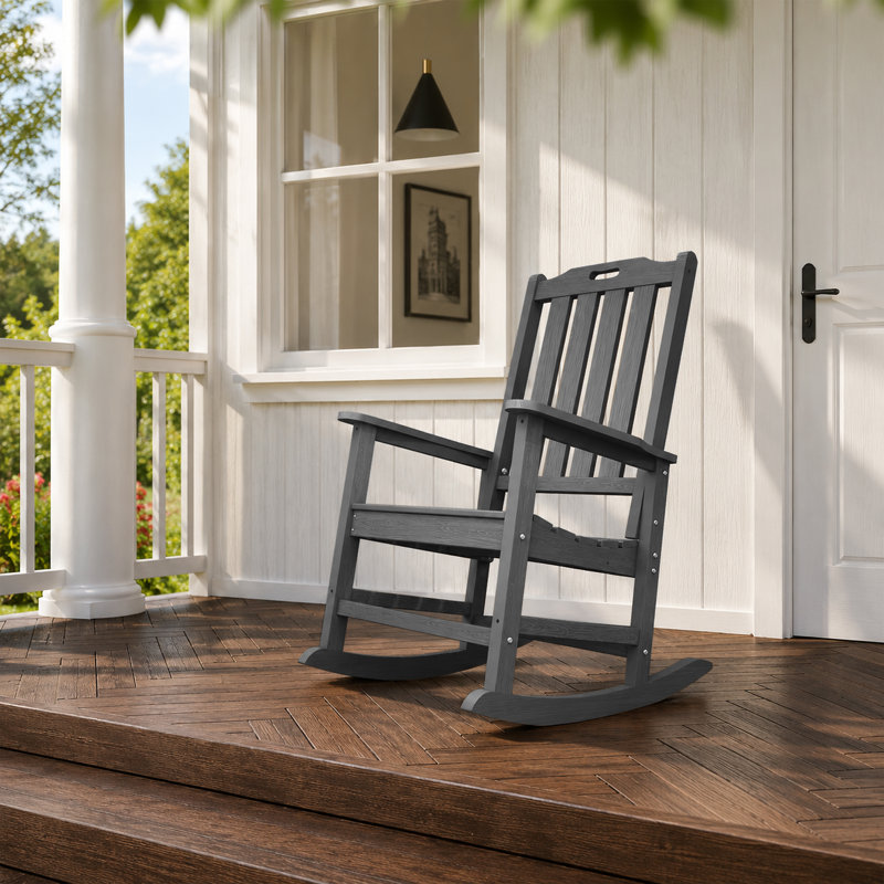 Fauteuil à bascule Adirondack d'extérieur gris en PEHD résistant aux intempéries avec dossier haut confortable (paquet de 1)