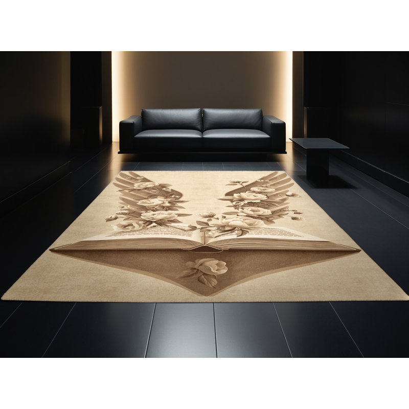 Tapis floral doux et moelleux à motif de livres ouverts Bleeker Classic - beige, 4 x 2