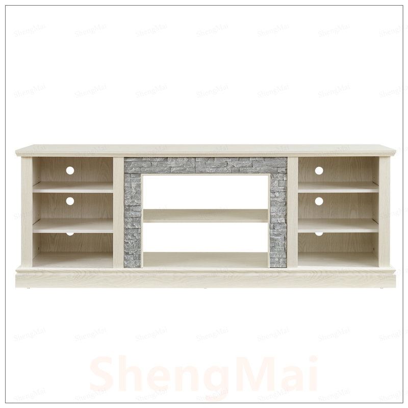 Grand support de rangement pour bureau de télévision avec fausses pierres empilées, console média avec amplement d'espace de rangement, meuble de divertissement moderne