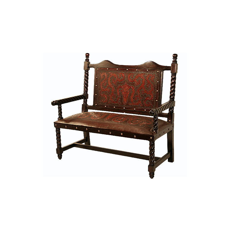 Colonial Leather Bench, Antique Brown
