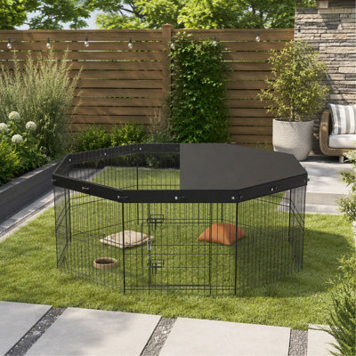 8-Panel Foldable Metal Dog Playpen with Top Cover – 24" H Exercise Pen with Ground Stakes for Small/Medium Pets, Indoor/Outdoor & Camping Use