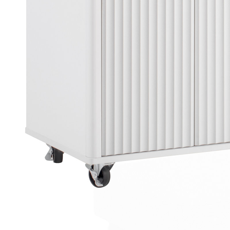 55.5" Fluted Kitchen Island with 2 Drop Leaf, White