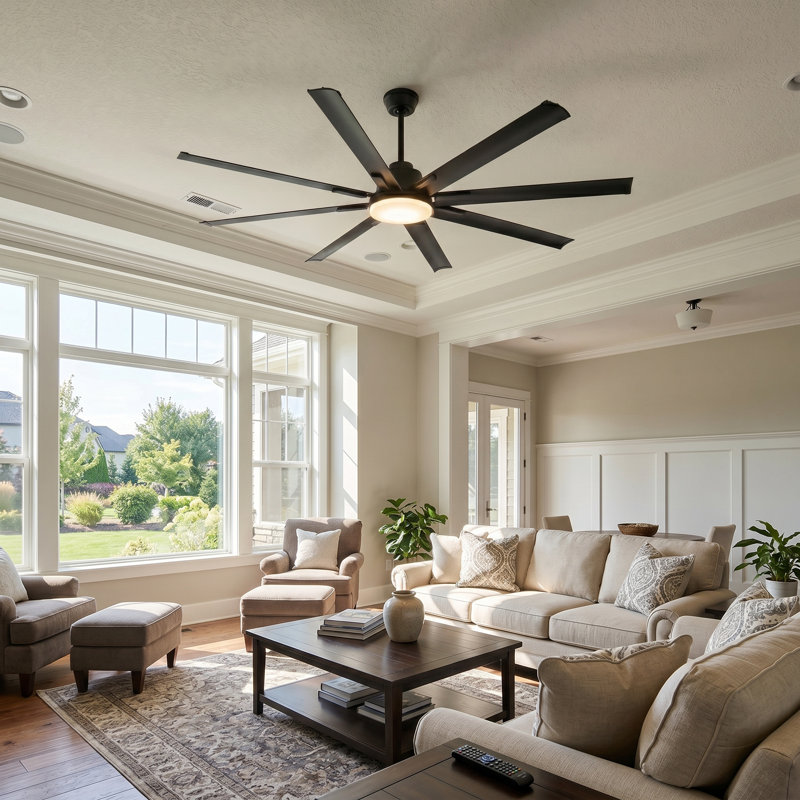  72-inch Modern Ceiling Fan with Light, Remote Control Smart Fan, 8 Aluminum Blades, DC Motor, 6 Speeds, Downrod Mount for Bedroom, Living Room