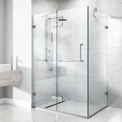 Monteray 46" W x 30" D x 73" H Hinged Frameless Shower Enclosure with 3/8  Clear Glass