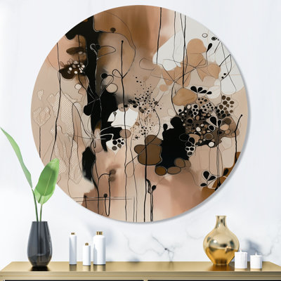 Liberté artistique brune et noire I - art mural rond abstrait sur métal