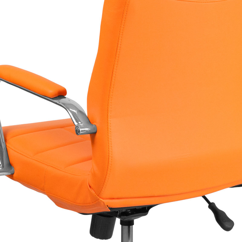 Chaise de bureau pivotante rembourrée et revêtu de vinyle avec dossier moyen et accoudoirs Jayen, Orange
