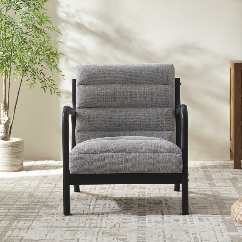Chaise avec accoudoirs en bois massif Zoné, Gris clair