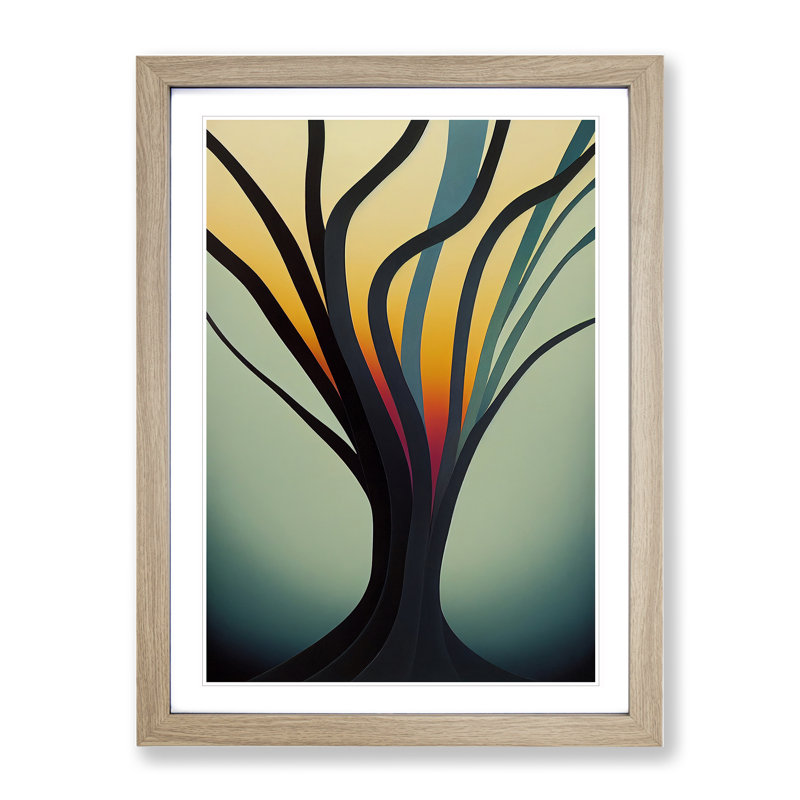 Splendid Abstract Tree No.2 - Wall Art, 34cm H x 25cm W x 2cm D, Oak Framed