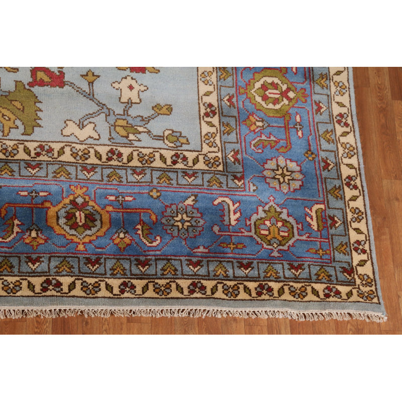 Grand tapis traditionnel indien en laine bleu clair 12 x 15