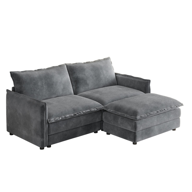 Canapé en velours côtelé gris avec 2 canapés modulaires en L pour l'intérieur, matériaux hauts, salon moelleux, coussins confortables et de qualité