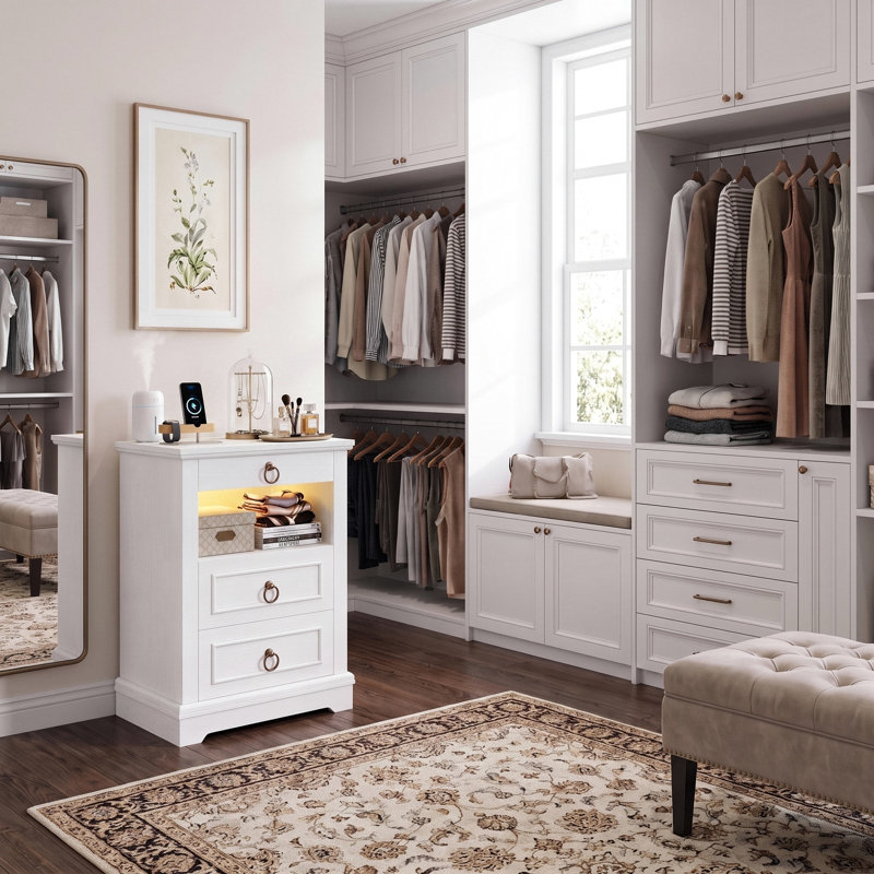 Commode 3 tiroirs 18,5 po Sadet, White, Unité simple