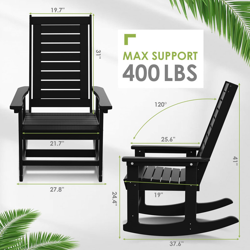 Outdoor Rocking Chairs  Set of 2, Black
