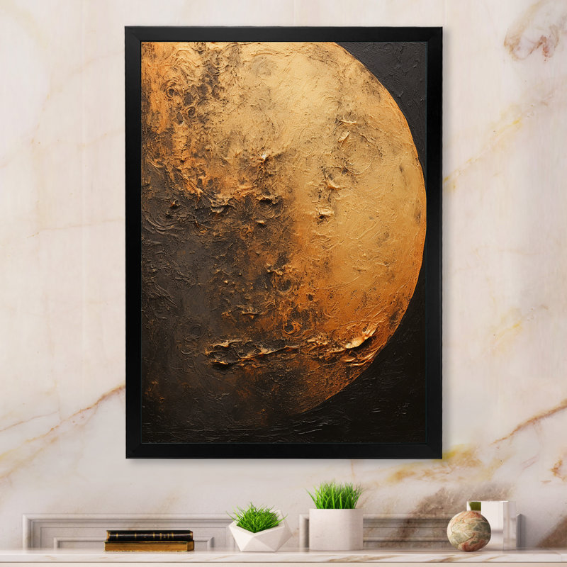 Décoration de lune en bronze I - décoration murale lune, H 32 po x l 16 po x P 1 po, Cadre simple noir