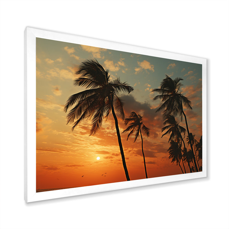 «Tropical Elegance Breeze Sunset» sur toile, Cadre photo blanc, H 34 po x l 44 po x P 1,5 po