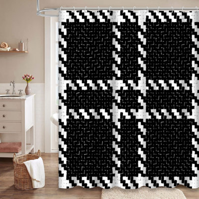 Black White Lumberjack Buffalo Plaid Shower Curtain with 12 Hooks