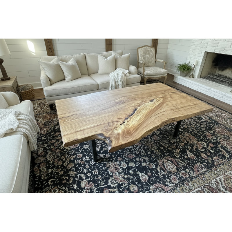 Table basse personnalisable en bois franc de châtaignier anglais, Tube carré noir en métal - 16 po, 18", 42"