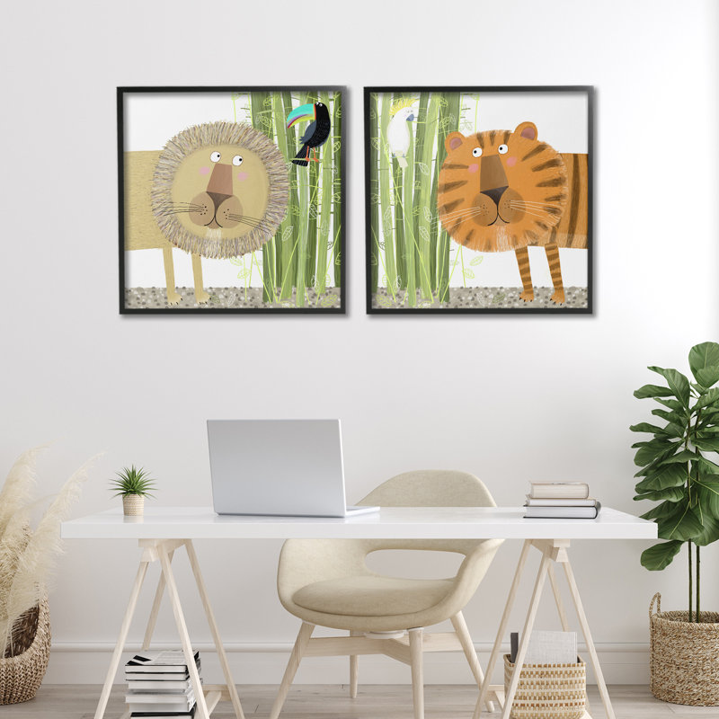 Bamboo Trees & Animals 2pc Framed Giclee Set, design by Carla Daly, Midnight Black Giclee Framed, 24" H x 24" W