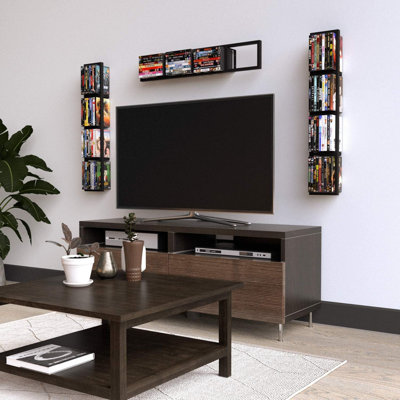 Étagère de rangement murale pour CD et DVD, organisateur multimédia en métal 34 po, noir