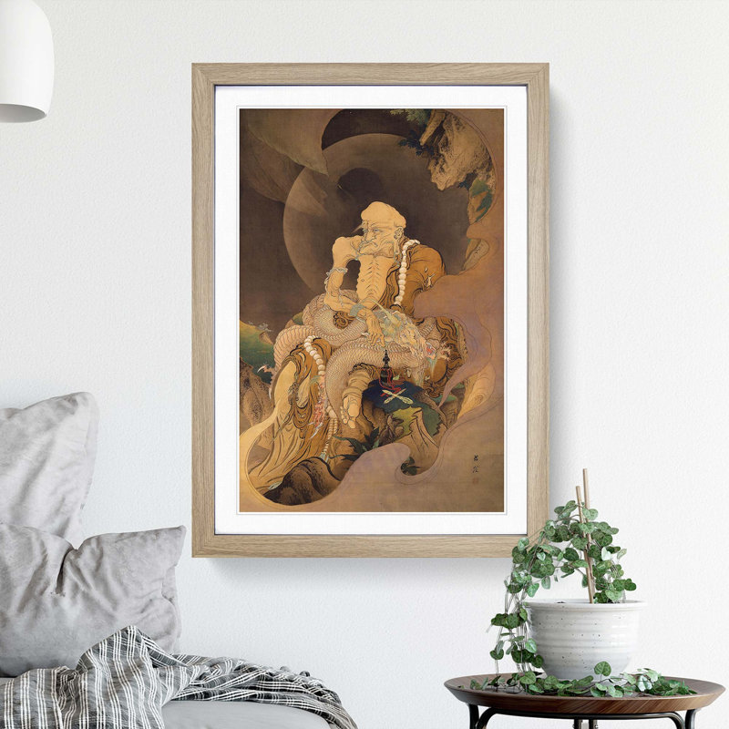 Fukuryu Rakan Zy by Kano Hogai - Picture Frame Painting Print, Oak Framed, 48cm H x 36cm W x 2cm D