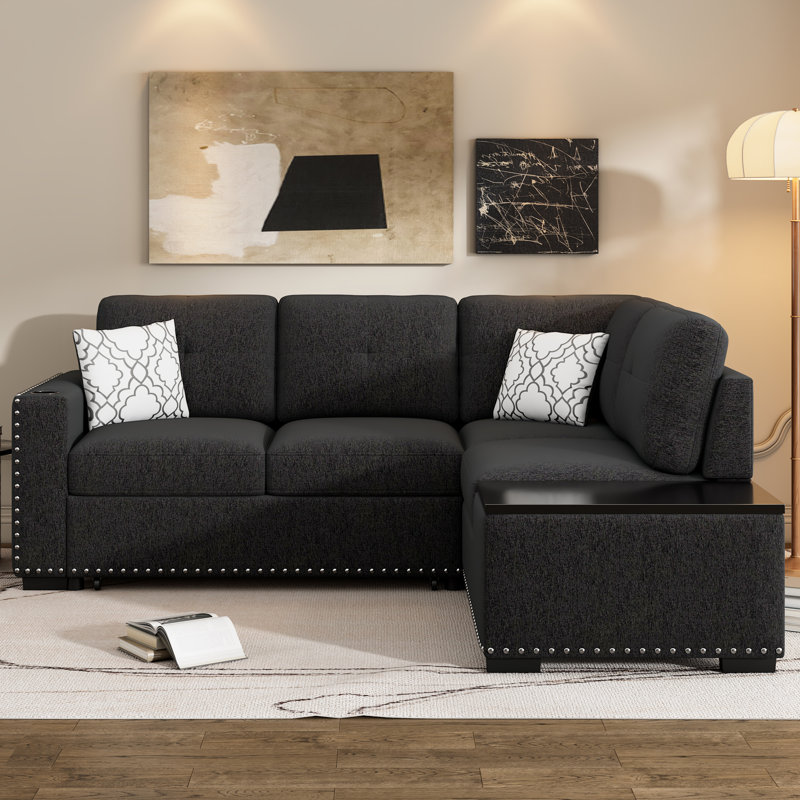 2 - Piece Upholstered Sectional, Black Chenille