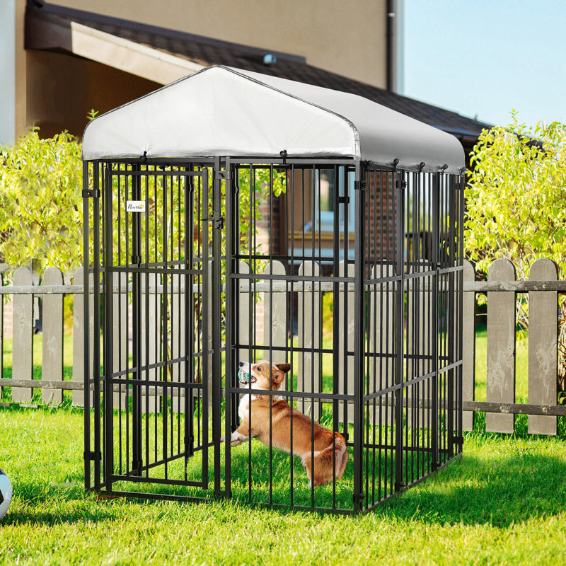 Chenil pour chien, parc extérieur pour chien avec auvent imperméable et résistant aux rayons UV, maillon de chaîne robuste pour chiens de taille moyenne et grande