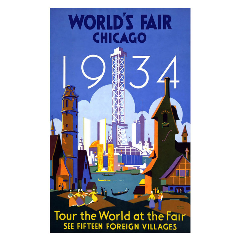 «Worlds Fair Chicago 1934 Tour» par Best Vintage Posters sur, Papier avec cadre unique blanc, Non, H 12 po x l 8 po