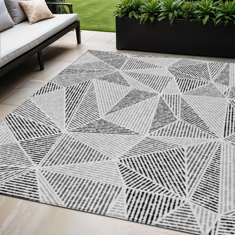 Tapis d'intérieur lavable à motif géométrique gris anthracite et gris 5 pi x 8 pi