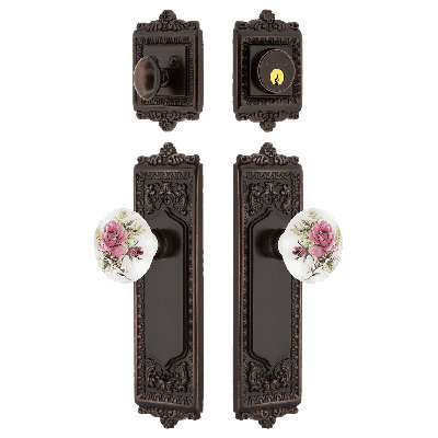 Nostalgic Warehouse Egg & Dart Entry Set with White Rose Porcelain Knob