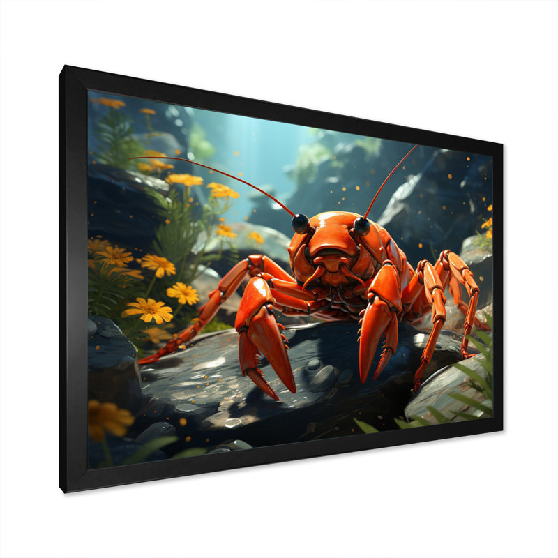 " Crayfish Crayfish Capers ", Black Single Picture Framed, 30" H x 40" W x 1.5" D