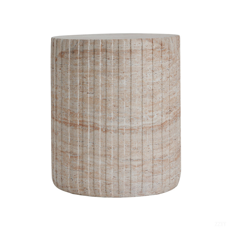 Outdoor/Indoor Lightweight Concrete Side Table,Travertine Finish