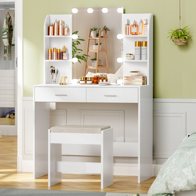 Ensemble coiffeuse avec 2 tiroirs Victorene, Blanc