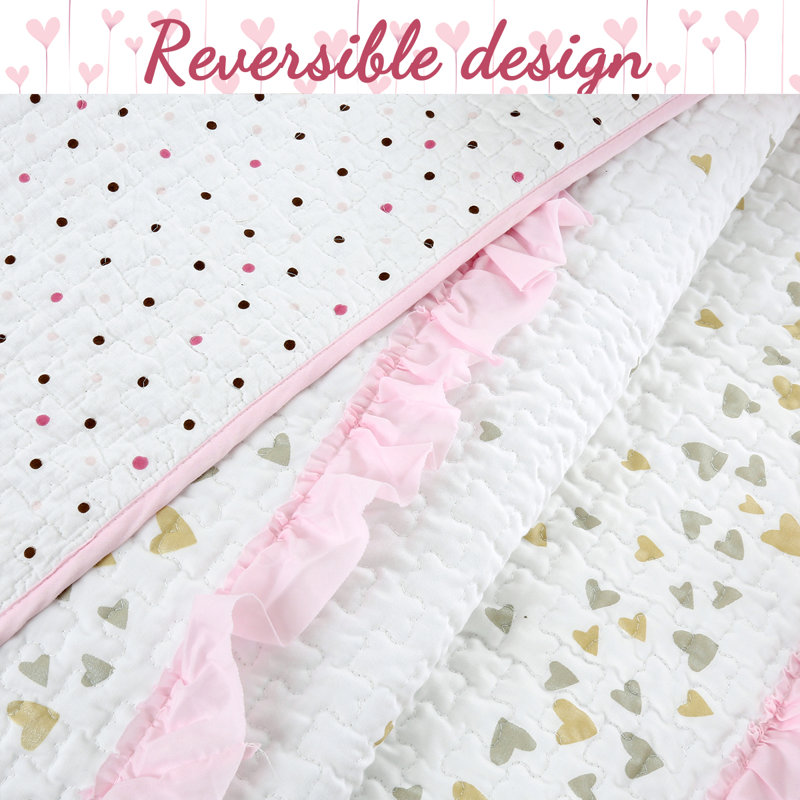 Pink and White Reversible Cotton Twin Quilt Set