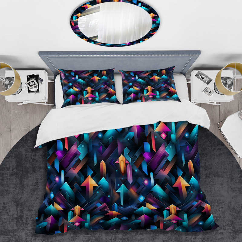 Ensemble de housse de couette bleu et mauve, Housse de couette simple + 1 taie décorative stan