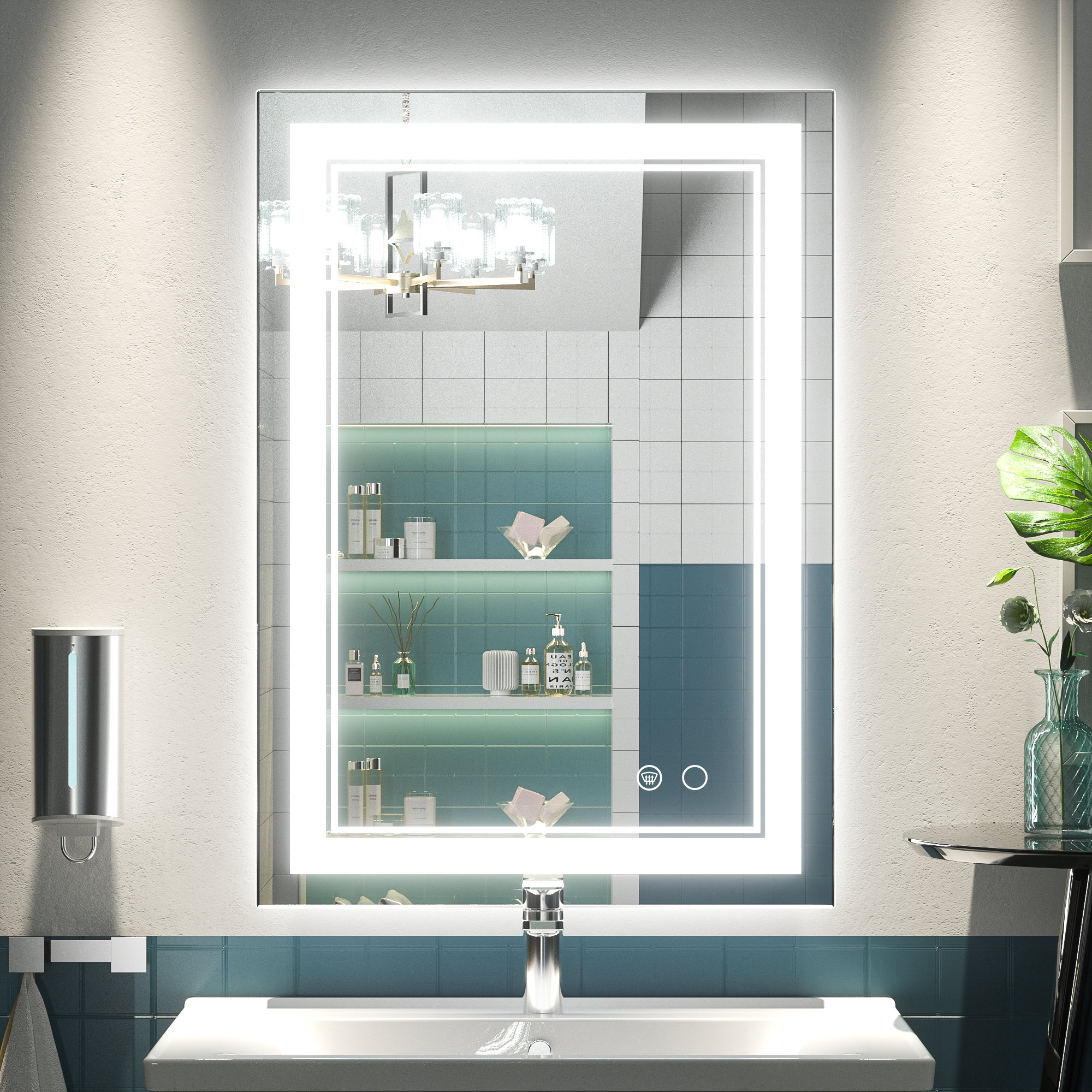 Front-Lighted Vertical LED Bar Bathroom Mirror: 36x48 - Rectangular