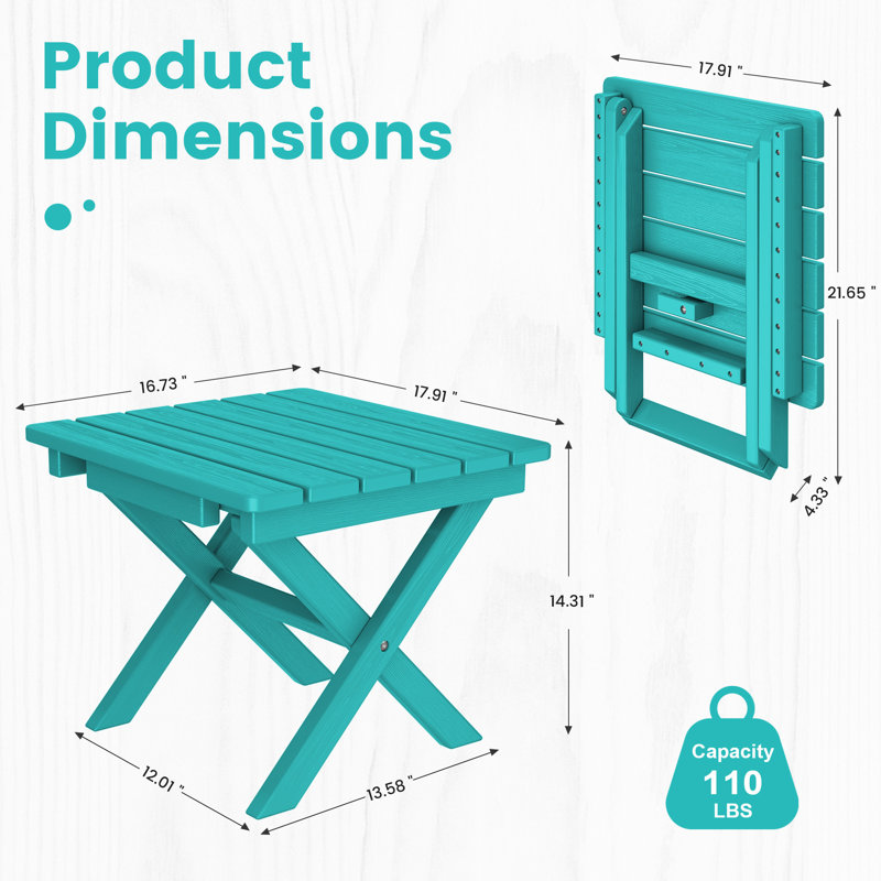 Kahn Rectangular HDPE Outdoor Folding Side Table, Blue