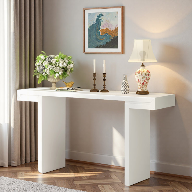 Console avec lignes géométriques et pieds réglables, White
