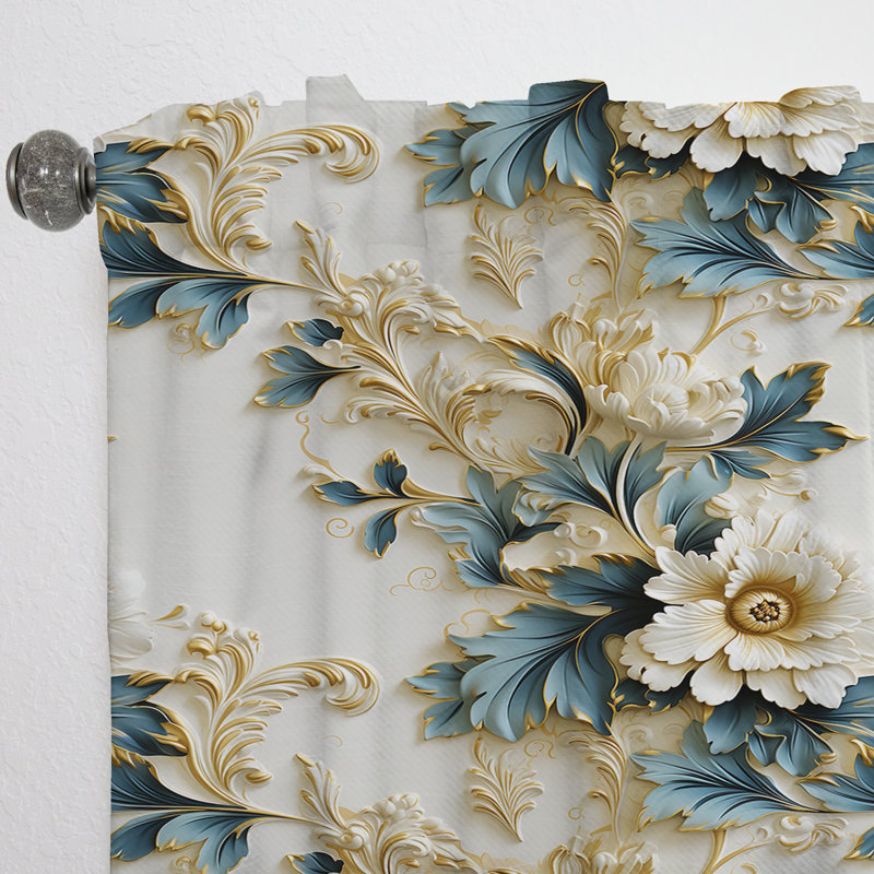 Vintage Ornamental Corners Victorian Pattern IV - Damask Curtain - Velvet Room Darkening - 1 panel, 52" W x 108" L